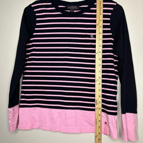 Vintage 90’s LAUREN RALPH LAUREN Top Long Sleeves Black/Pink Stripes Size PM - Picture 9 of 9